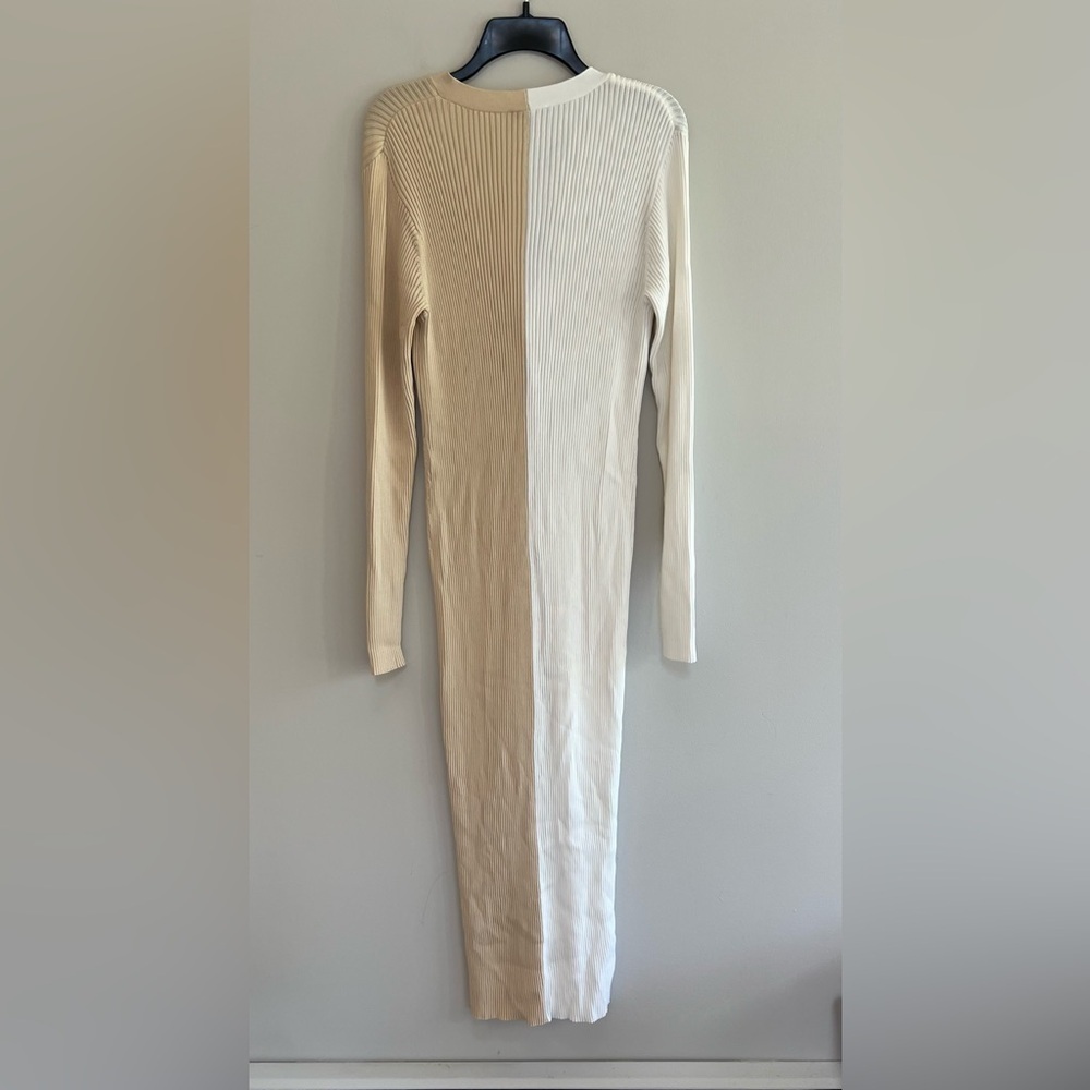 STAUD Shoko Colorblock Ribbed Button Front Sweater Dress, White/Beige, XL - Picture 3 of 7